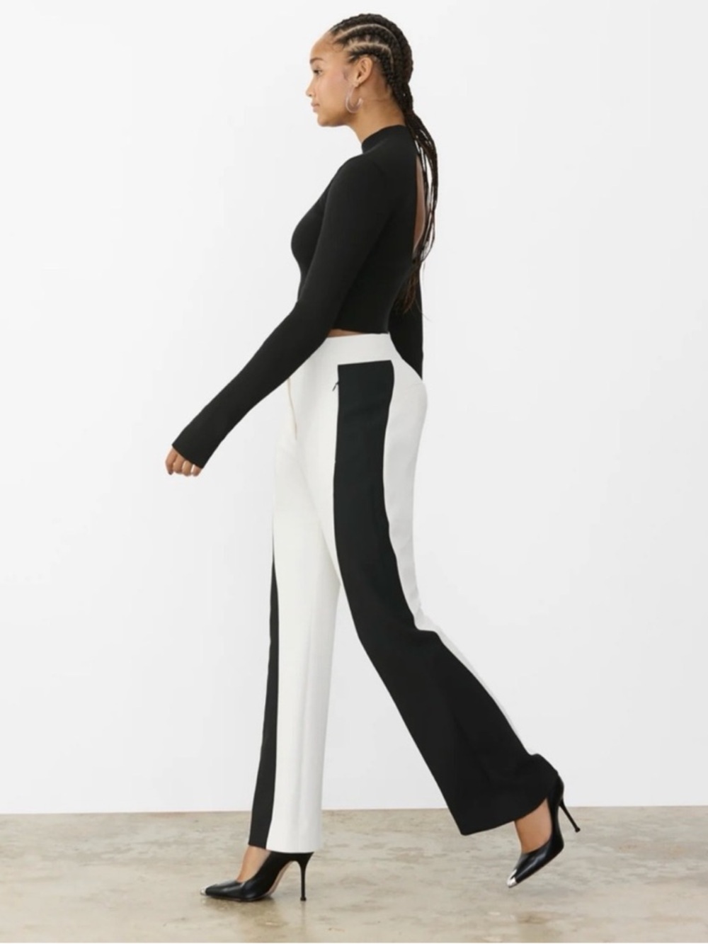 GSTQ Downtown Colorblock Flare Pant in Black/Ivory Size 4 - Picture 3 of 10